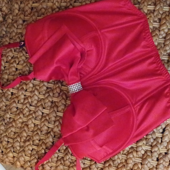 NWT *Victoria's Secret Dream Angels Red Bling Rhinestone Bow Long Line Satin Bra - Picture 10 of 13